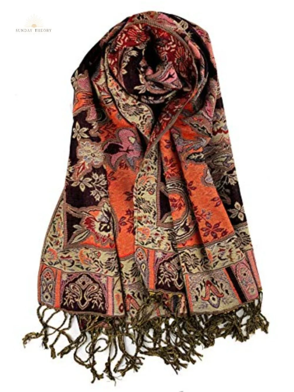 70% Pashmina 30% Silk Paisley Shawl Wrap with Fringes